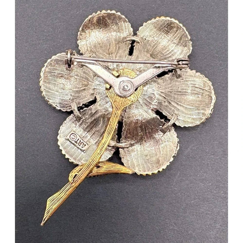 Vintage‎ ART Arthur Pepper Flower Textured Two Toned Silver & Gold Tone Brooch